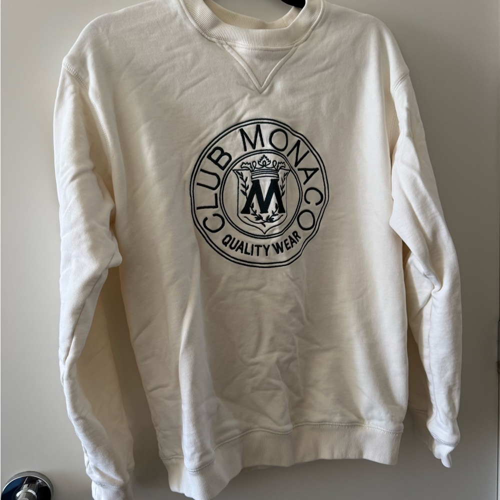 Club Monaco Cream Logo Crewneck Sweater